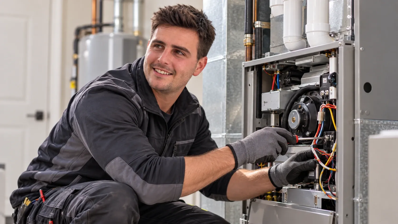 Technieker van Demol aan het werk aan een warmtepomp